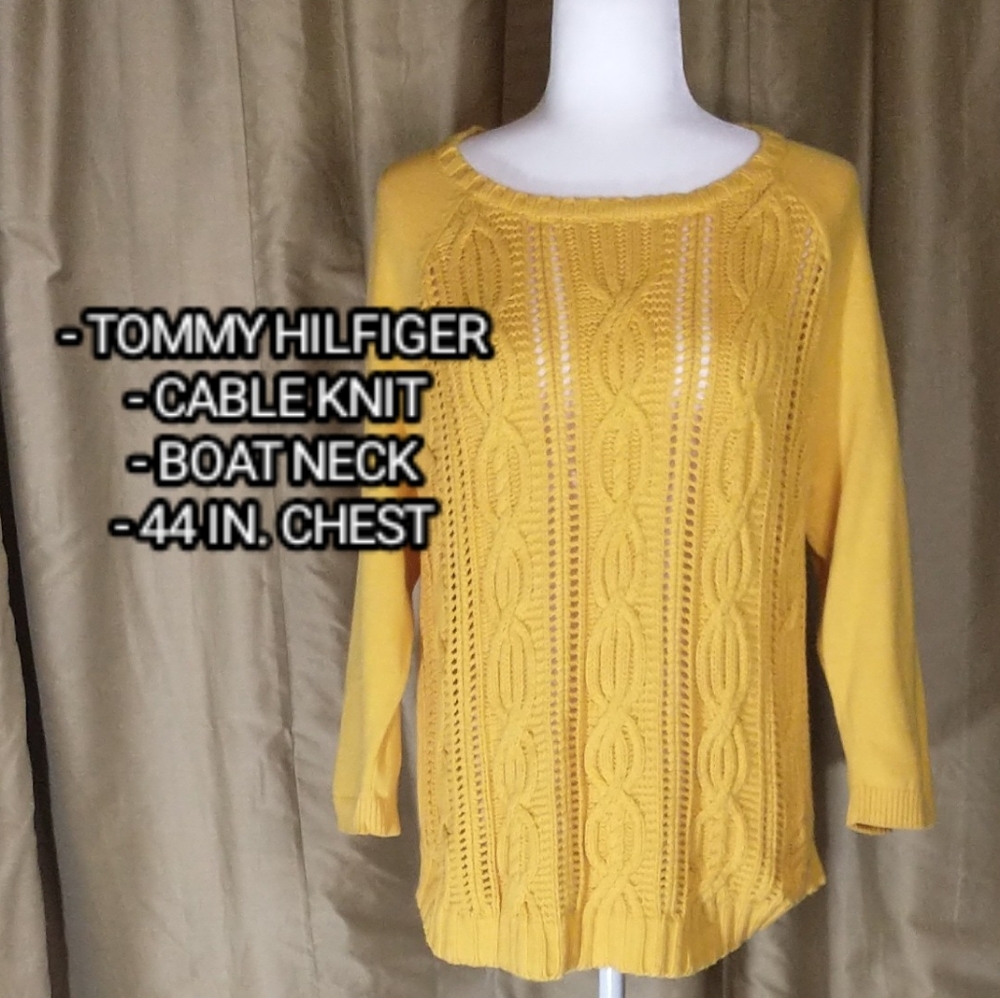 Tommy Hilfiger Yellow Cable Knit Sweater. Size Large.